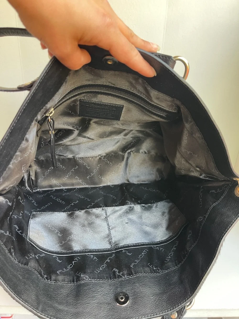 PULICATI Black Calf Hair Leather Satchel Crossbody